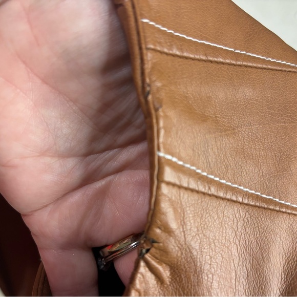 Chico's Faux Leather Tan Brown Zip Up Jacket Blazer Size 3/ XL Moto - Picture 8 of 10